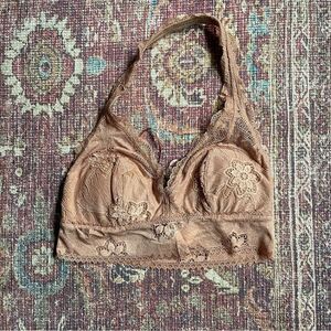 Women’s Small Aerie Halter Lace Bralette in Tan